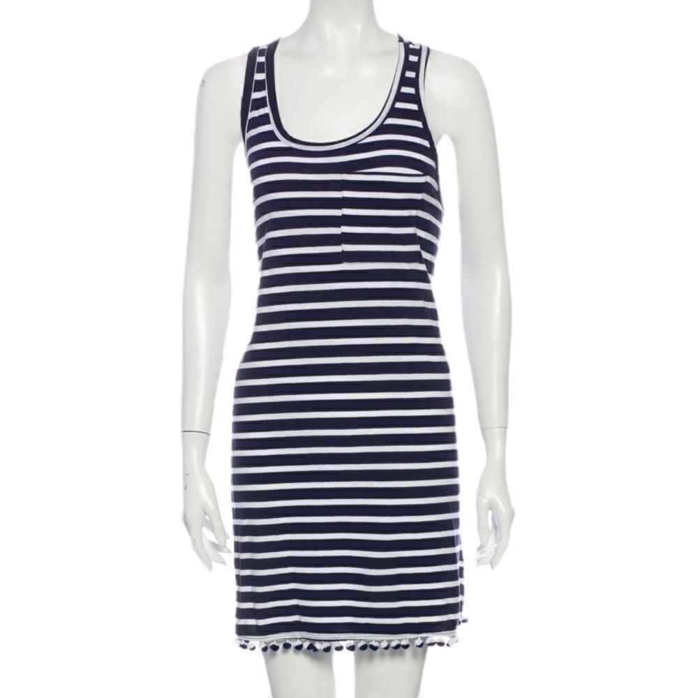 Sundry Blue and white striped sundress w pom-poms at hem. Size one/ size small